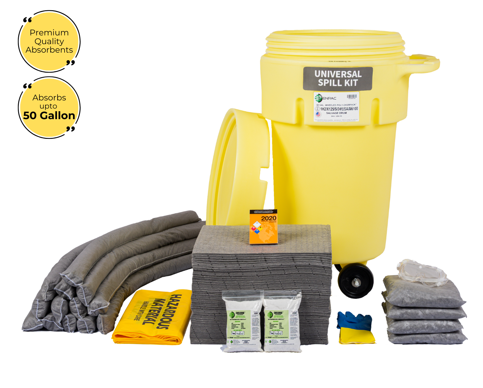 Universal Spill Kit in ENPAC Wheeled Salvage Drum for 50 Gallon